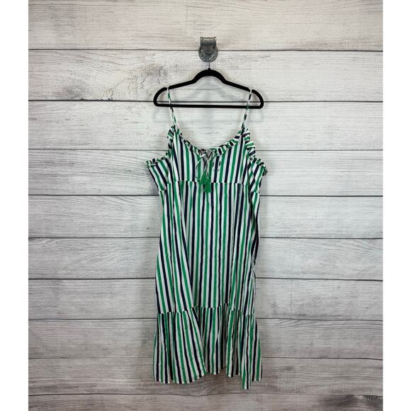 J.Crew Factory Plus Size Green Blue Striped Ruffle Tiered Maxi Dress Size 2X - Picture 1 of 9
